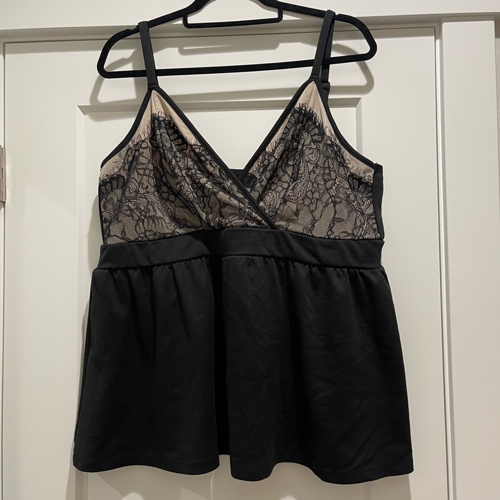 Torrid Size 2 Black Lace Babydoll Cami | Sheer Illusion Top | Adjustable Straps